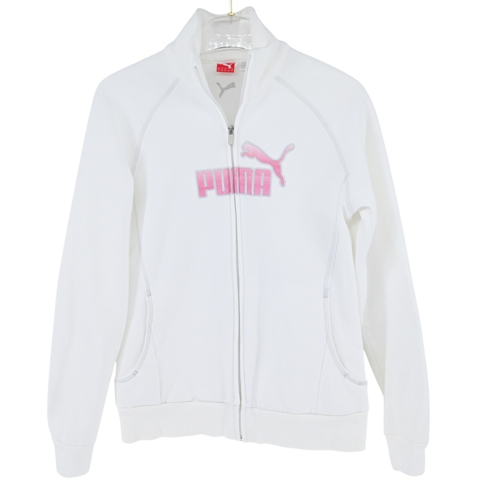 Puma White Zip Jacket M Pink Logo Streetwear Athleisure Gorpcore Retro Track Top
